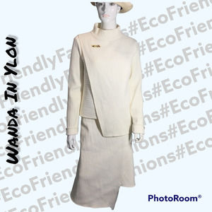 Wanda Nyoln Women's Set High Neck Top And Skirt Hi Low Off White Size 40